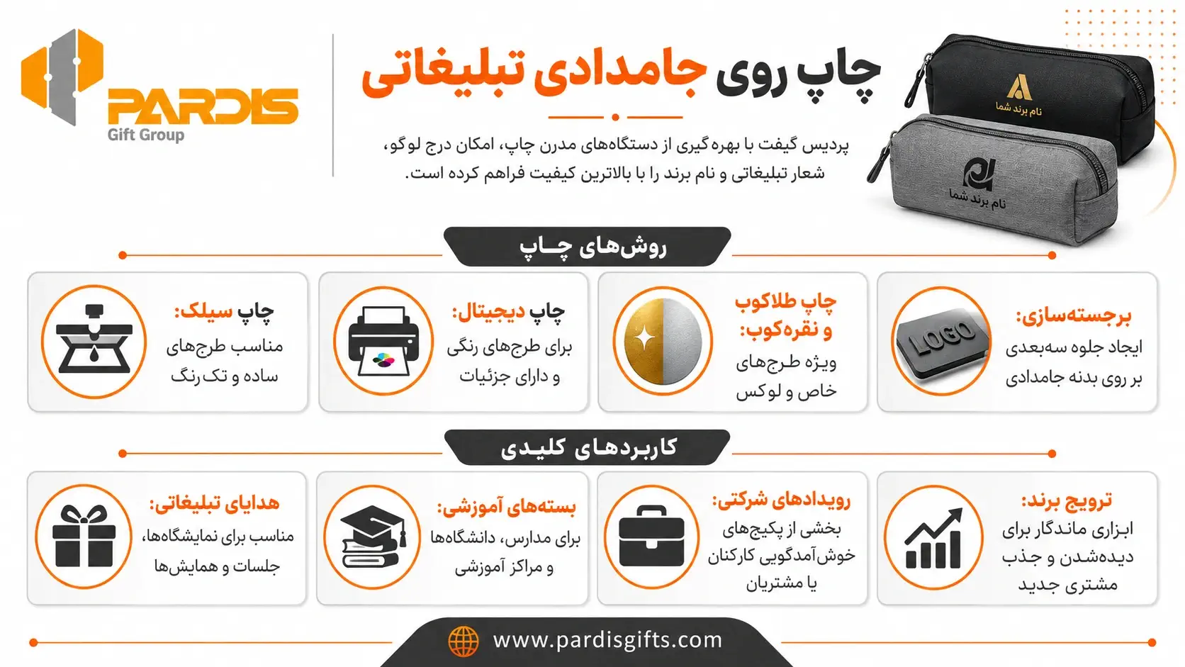 اینفوگرافی در خصوص چاپ رو جامدادی تبلیغاتی