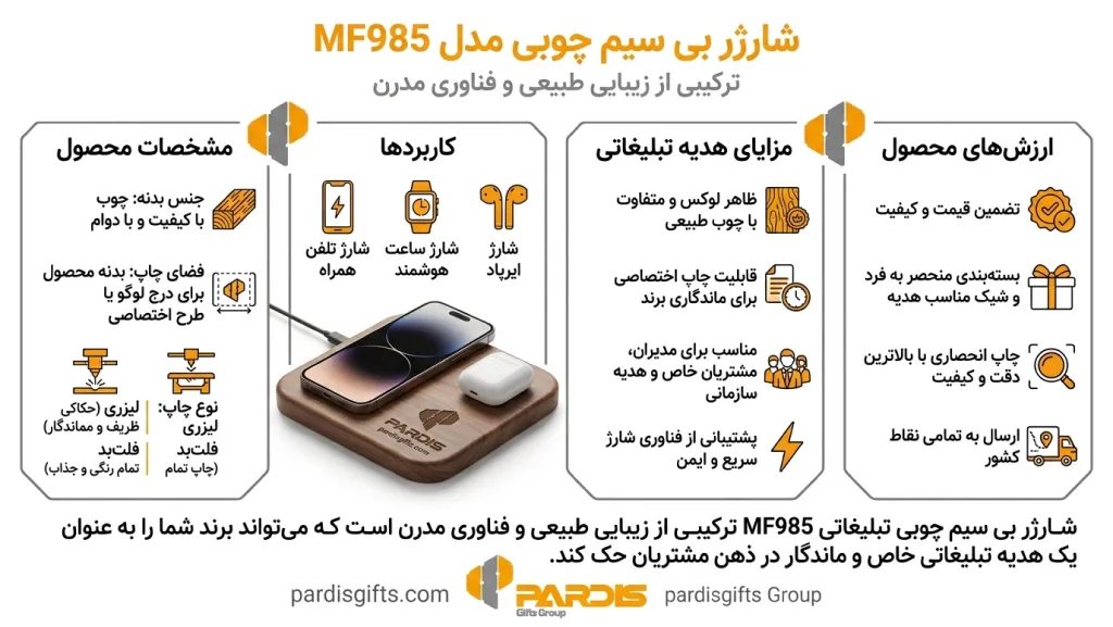 شارژر وایرلس چوبی تبلیغاتی 
