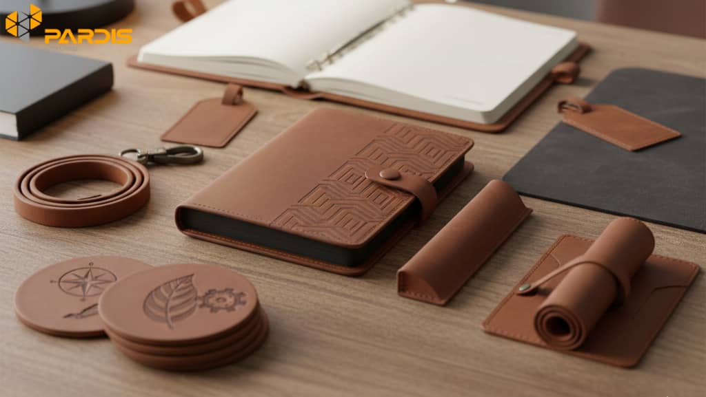 تصویری از انواع مختلف محصولات چرمی تبلیغاتی